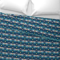 Памучен сатен копая за одеяло, близнак - модел сини сканди народни птици Флорални женствени цветя Доста лалета Скандинавска птица Природа за печат по поръчка с лъжица