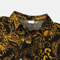 Мъжки ризи Мъжки модни ежедневни максимални ризи с голям размер копче модна риза блуза къса ръкав реколта отпечатана ежедневна риза мъже ризи злато + 3xl