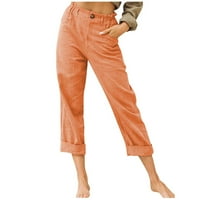 Levmjia женски дънки плюс размер панталони Просвещение Лято жени Небрежни плътни цветни джобове бутони Еластична талия Удобна прави панталони Оранжево