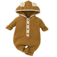 Frontwalk Baby Cute Long Loneve Bodysuit Buttons Plain Playsuit Infant Hood Travel Jumpsuit Ginger 6-9m