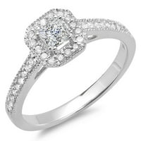 Колекция DazzlingRock 0. Карат 18K Princess & Round Diamond Ladies Halo Style Bridal Angagement Ring CT, бяло злато, размер 5