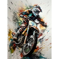 Motocross Racer Paint Splat Action Shot Портрет Екстра голям XL Wall Art Poster Print