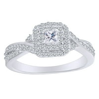 Карат принцеса и кръгла бяла естествена диамантена възглавница Входящ пръстен 10k твърд бял златен пръстен Размер-8