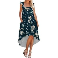 Tagold летни рокли за жени, жени ежедневни летни рокли Руф ръкав флорален принт Midi Ress