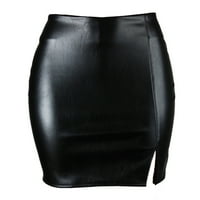 Модна жена чист цвят Pu-Leather Zipper Sexy Hip Leather пола