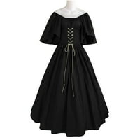 Женски плюс размер Ренесансова рокля Бел звънна от рамо средновековни винтидж рокли с корсет пачуърк бал рокля черна xxl