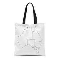 Платно тотална чанта очертания Австралия Карта очертания черно бяла география Пътуване празна многократна чанта за чанта за рамо на хранителни стоки за пазаруван