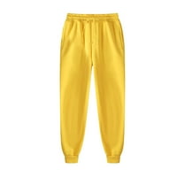 IOPQO Мъжки случайни панталони Мъже и жени Есента и зимата от свободното време плътни цветови панталони панталони жълти s