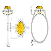 Природа, вдъхновена от цветя - създаден жълт сапфирен коктейл пръстен с моасанит, сребро на стерлинги, САЩ 4.00