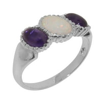 Британският традиционен сребърен пръстен на стерлинги с естествен Opal & Amethyst Womens Promise Ring - Опции за размер - размер 4.25