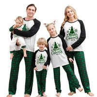 Коледни семейни пижами съвпадащи зададени букви Коледно дърво от печат с дълъг ръкав и зелени панталони за спално облекло