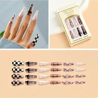 Натиснете на ноктите цветни карирани шаблони за укрепване на ноктите без аромат за начинаещи практика на декорация на нокти