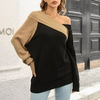 Daznico пуловери за жени жени Топ пуловер Едно рамо дълъг ръкав от рамото цветен блок отгоре черни s