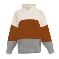 Клирънс жени свободни цветни блок пуловери с дълъг ръкав екипаж шия шиене на райета есен зима плетен пуловер джъмперни върхове