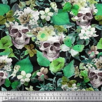 Soimoi Green Polyester Crepe Fabric череп и анемона за печат на цветя до двора