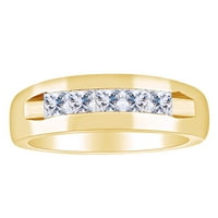 Подарък за Ден на бащата 1. Принцеса на каратска реже бял естествен диамант пет камъни сватбена лента за сватбена лента в 14K твърд жълт златен пръстен Размер-10