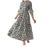 Празнични макси рокли за жени Бохемски принт платен ръкав обвивка v Врат плаж дълга рокля разхлабена разточена люлка слънчеви дреси