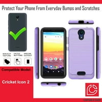 Капсулен калъф, съвместим с икона на крикет [шоково устойчиво тежко дежурен дизайн жени момичешки стил лилав черен калъф за черен телефон] за икона на крикет U325AC