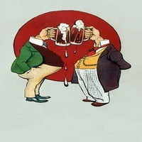 Страхотна реколта немска пощенска картичка от две мъже препичащи напитки от вратовете им. Печат на плакат от неизвестно