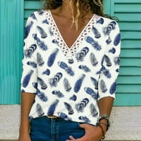 Тениска за ръкав за шимпорт за жени лято V шия дантелена плетене на една кука с ръкави графични ризи блузи блузи блузи