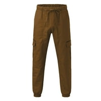 Sngxgn мъжки товарни панталони джобове за теглене на талията на талията, кафяви, размер l