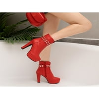 Woodlow Women Fashion Chunky Heeted Boot Zipper Platform Boots Wedding Sexy Ankle Dress Bootie Red 7.5