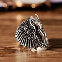 Ruijy Gothic Men Cross Guardian Angel Wings Resmbed Biker Finger Ring Gibry Gift