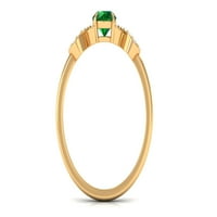 Лабораторен изумруден пръстен с диамант - Dainty Promise Ring - AAAA клас, 14K жълто злато, US 6.00