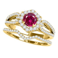 Mauli Jewels годежни пръстени за жени 1. Карат ореол създаде рубин и диамантен булчински комплект Prong 14k Yellow Gold