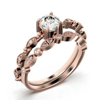 Античен ослепителен Boho & Hippie 1. Карат кръг отрязани диаманти Moissanite Уникален годежен пръстен, сватбен пръстен In10k Твърда розово злато, Достъпен подарък за жена, булчински комплект, съвпадаща лента