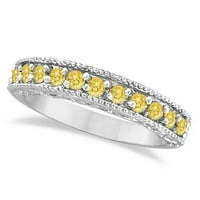 Фантастичен жълт канарски диамантен пръстен лента 14k бяло злато