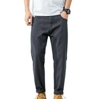 Lu's шик мъжки ежедневни панталони твърди памук лек разтягащ се маншет с маншет С тънко прилепване на конусен крак Харем Chino Pants Streetwear Grey 34