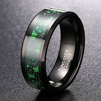 Черни волфрамови пръстени със зелено въглеродни влакна, скосени ръбове на комфорт Размер 7-12