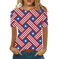 Aufmer Clearance дамски върхове плюс размер американска флаг риза, дами модни отпечатани ежедневни печатници на екипаж на тениска chrustmas