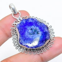 Синя слънчева кварцови скъпоценни камъни стерлингови сребърни бижута висулка 1.81