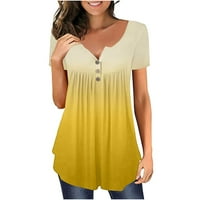 Туника блузи за жени Хенли ризи бутон нагоре по туники върхове ежедневни тениски с къс ръкав