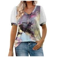 Sksloeg ризи за жени модерни свободни годни мрежести мраморни върхове за печат бутер къс ръкав v шия ежедневни пачуърк върхове блудни ризи, лилаво m