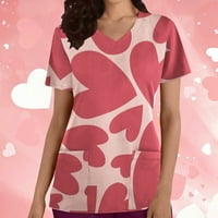 Жени ежедневни тениски- Сладки забавни върхове v Вратновите върхове от отпечатани пуловер с къси ръкави върхове розово 12