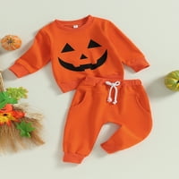 Деца малко дете момиче момче за Хелоуин тоалети с дълъг ръкав тиквено лице Тениска и панталони комплект бебешки дрехи костюм