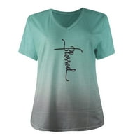 Тениска на Dyfzdhu за жени Модни жени Писмо Крос печат с къс ръкав с тениска с разхлабена пуловер