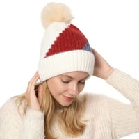 Жени зимни меки цветове зашити извита мека плетена шапка с pom poms ежедневно капачка за пътуване от свободното време