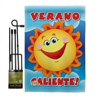 Breeze Decor BD-SU-GS-106056-IP-BO-D-IM09-BD 18. in. Verano Caliente Summer Fun in Sun Impressions Декоративно вертикално двустранно градинско знаме с банер полюс