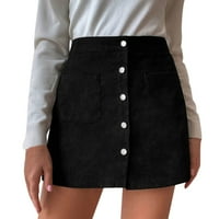 haxmnou женска къса пола солидна висока талия есен есента зимна пола Corduroy Wrap Single Slim Fit Solid Skirt Black S