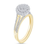 Cttw кръг от рязане естествен диамантен рамка булчински комплект сватбен пръстен в 14K розово злато над стерлинги сребро, размер на пръстена-11.5