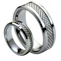 Съответстващи мъжки и дами сребърни въглеродни влакна инкрустация волфрамов карбид сватбена лента на пръстен