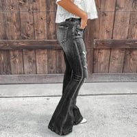Mikilon Fashion Женски джобни солидни дънки Дженови панталони женски дупки отдолу ежедневни панталони плюс размер женски панталони с джобове черно на хлабина