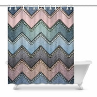 Абстрактно синьо розов деним пачуърк в стил Chevron Водоустойчив душ завеса декор тъкан баня комплект