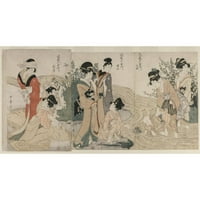 Kitagawa Utamaro Black Modern Framed Museum Art Print, озаглавен - Musashi, Omi, Yamashiro и Settsu Provinces от поредицата Модни реки Si Jewel Rivers