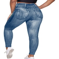 Секси танцови жени фалшиви дънки контрол на корема плюс размери гамаши с голяма талия, огромен фау деним панталон с пълна дължина джиги Йога панталони Сини флорални 4XL