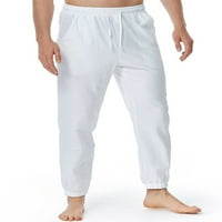 Tenmi Mens Summer Jogger панталони с теглене на спално бельо панталони Плажни панталони Плажни панталони Попаднали дъна Уайт XS